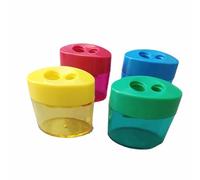 Zymoplas Taille-crayon compact à double trou pour enfants, housse portable colorée avec crayon, fournitures scolaires lors du retour, ensemble de 4 pièces