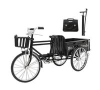 Zymothrix Camionnette à Plateau Miniature en Alliage rétro à Trois Roues, modèle de Tricycle en métal, décoration de Voiture Vintage avec Mallette et Pompe, Objet de décoration rétro pour Le (Noire)