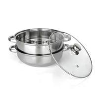 ZYNCUE Cuiseur vapeur double couche en acier inoxydable avec couvercle en verre 28 cm pour soupe et cuisson polyvalente, compatible avec les cuisinières halogènes à gaz induction