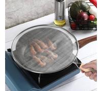 ZYNCUE Écran anti-éclaboussures d'huile en acier inoxydable de 33 cm avec poignée en bois, grille fine, protection contre la graisse pour casseroles et poêles, essentiel de cuisine britannique
