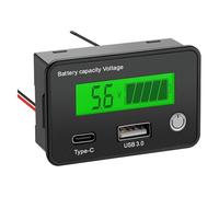 ZYNCUE Indicateur de capacité de batterie DC8-30 V pour voiture et moto, compatible avec les batteries ternaires au lithium, acide et LiFePO4, avec ports USB 30 et Type-C