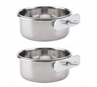 ZYNCUE Lot de 2 bols de nourriture pour oiseaux en acier inoxydable avec support amovible pour perroquets, hamsters, canaris, accessoires de cage hygiénique, argent 10 cm, 12 cm, 14 cm