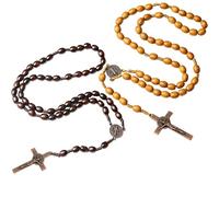 Zynqo 2 Pièces Chapelet en Bois, Collier Chapelet Croix Catholique, Perles de Prière en Bois Naturel pour Chrétiens Catholiques Communion Religieuse, Baptême, Messe, Bible