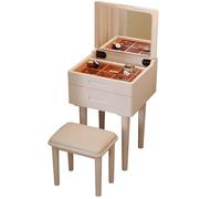 Zynqra Coiffeuse avec Miroir et Tabouret rembourré, tiroirs, Rangement pour Bijoux, Rangement Multifonctionnel, Bureau, Table de Chevet et Ensemble de Coiffeuse compacte(White,50)