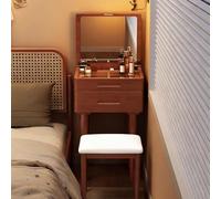 Zynqra Coiffeuse avec Miroir et Tabouret rembourré, tiroirs, Rangement pour Bijoux, Rangement Multifonctionnel, Bureau, Table de Chevet et Ensemble de Coiffeuse compacte(Walnut Wood,50)