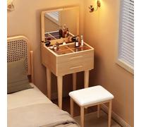 Zynqra Coiffeuse avec Miroir et Tabouret rembourré, tiroirs, Rangement pour Bijoux, Rangement Multifonctionnel, Bureau, Table de Chevet et Ensemble de Coiffeuse compacte(Natural Wood,40)