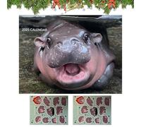 Zyntora calendrier mural 2025 avec 2 feuilles d'autocollants motif hippopotame - Décoration d'intérieur pour adultes, étudiants, amis, jeunes