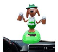 Zyntora Décoration Auto,Figurine Solaire Animée De Chien Mignon pour Tableau De Bord - Jouet Décoratif Intérieur Figurine Oscillante Chien Cartoon Tient Une Bière pour Véhicules Camion