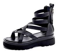 ZYONG 2021 Femmes Sandales en Cuir De Vache Souple D'été Gladiateur Croisé Boucle Sangle Plate-Forme À Talons Hauts Sandales Chaussures Décontractées