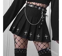 ZYONG Jupes de Femme Noire Taille Haute Mini Gothique Jupe Lolita Summer Streetwear College Grilles Harajuku Cross Impression Jupe plissée Short