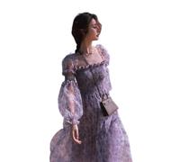 ZYONG Printemps Floral imprimé carré col carré sliffon Robe Douce 2021 bouffée Bouffante Kawaii Kawaii Korean été élégant fête midi Robe midi