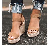 ZYONG Sandales d'été Femmes Talons compensés Plate-Forme Chaussures de Chanvre Dames Couleur Bonbon décontracté Filles sans Lacet Sangle Croix Filles Grande Taille 2021