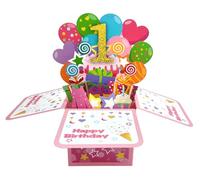 ZYOOO® 3D Pop Up cartes rose 1 an avec enveloppe,Cartes de voeux d'anniversaire pour filles Carte d'anniversaire pour 1 an pour une baby shower,Baby shower party