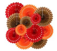 ZYOOO Décoration de Fête Éventails en Papier Suspendus, Lot de 12 Éventails Ronds en Nid d'abeille Rouge Orange Brun pour Plafond, Anniversaire, Mariage, Automne, Moisson, Fête de Thanksgiving