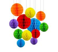 ZYOOO Lot de 12 Boules en nid d'abeille Multicolore,Papier Pompom pour Arc-en-Ciel fête Décorations,Fêtes de Jardin en Plein Air,Anniversaires,Fêtes Rave,Noël,Pâques(15cm,25cm)