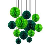 ZYOOO Lot de 12 Boules en nid d'abeille Vert,Papier Pompom pour Vert fête Décorations,Fêtes de Jardin en Plein Air, Anniversaires, Fêtes Rave, Noël,St Patrick's Day Decor(15cm,25cm)