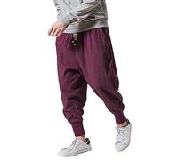 ZYPAINIY Pantalon Sarouel Coton en Lin pour Homme,Pantalon Décontracté Japonais de Couleur Unie,Baggy Taille Elastique Pantalon pour Men