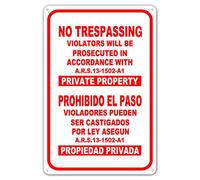 ZYPENG Plaque en métal « No Trespassing Violators Will Be Prosecuted in Accordance with ARS 13-1502-A1 Private Property Warning » - 20,3 x 30,5 cm