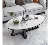 ZYQYLF Table Basse en marbre - Plateau Ovale en Pierre frittée avec Texture de marbre | Table Centrale Blanche élégante pour Le Salon | Cadre métallique Stable | Idéal pour Les Petits espaces Bure