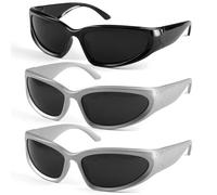 Zyren 3 Paires Lunette Techno, Lunettes de Soleil Y2K Enveloppantes, Lunettes De Soleil Futuriste, lunettes de Vitesse, Lunette Futuriste Ovales Vintage, Polarisante Protection UV400 pour Homme Femme
