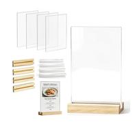 Zyrtkeriom Lot de 5 Présentoirs Table A5 Élégants, Porte Affiche Bois et Acrylique Haute Transparence, Support de Signalétique Double Face pour Commerce et Événements, Porte Document A5