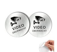 Zyrtkeriom Panneau De Simulation De Surveillance Vidéo, Autocollant En Aluminium Brossé De 10 Cm, Facile À Installer Sur Diverses Surfaces Comme Portes Et Murs, Lot De 2