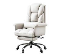 ZYSKABQ Fauteuil de Direction Moderne avec Repose-Pieds pivotant en Cuir PU, Chaise de Patron Ergonomique, Hauteur réglable et Rotation à 360°, Assemblage Facile, Blanc cassé Octopus Feet