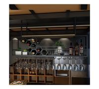 ZYSKABQ Rack de vin Suspendu, Plafond en métal réglable Bar monté de vin en Verre étagère de Verre étagère Flottante avec Porte-greffe et étagère, étagères à alcools de Bar, pour Bouteilles de vin,