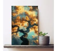 ZYSMDM Tableau sur toile représentant un arbre ancien doré, un coucher de soleil sur un ciel nuageux et des nuages, un paysage naturel, une affiche décorative pour la maison (60 x 80 cm/sans cadre)