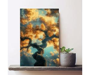 ZYSMDM Tableau sur toile représentant un arbre ancien doré, un coucher de soleil sur un ciel nuageux et des nuages, un paysage naturel, une affiche décorative pour la maison (80 x 120 cm/sans cadre)