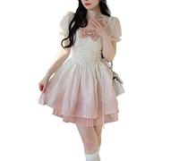 ZYSWCHB Kawaii Lolita Dress Femmes Casual Manches Courtes Y2k Mini Dress Élégant Vintage Beach Party Dress (Color : Pink, Size : M)