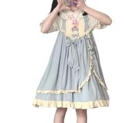 ZYSWCHB Kawaii Lolita Robe for Les Filles Bleu Lolita Outfit Mignon Slip Robe D'été Lapin Broderie JSK (Color : Blue, Size : M)
