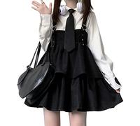ZYSWCHB Robe noire sans manches Lolita Strap Femmes Robe gothique japonaise Y2K Robe Kawaii (Color : Black, Size : L)