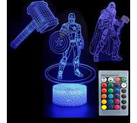 ZYTC 3D Licorne Night Light Trois Motif et 7 Couleurs Changez Décor Lampe avec Télécommande Illusion Optique Comme Idées Cadeaux pour Garçons et Filles (Avengers2)