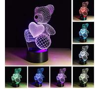ZYTC Coeur d'ours Lampes de table pour animaux de bureau Veilleuses Smart Touch & Télécommande 7 Couleur 3D Led Illusion Lampe pour Enfants Enfants Femmes Nouvel An Cadeau De Noël