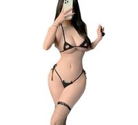 ZYTC Ensemble micro bikini pour femme Kawaii Lingerie Anime Bikini Cosplay Lingerie Mignon Chat Soutien-gorge et culotte Maillot de bain sexy, Noir , M