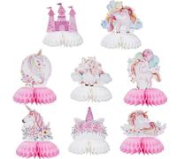 Zythrem 8 Pièces Colorées Joyeux Anniversaire, Série Rose Centritavola, Décoration à Nid d'Abeille en Carton Animé pour Décorations de Fêtes, Contes, Fêtes d'Anniversaire, Décorations de Table.