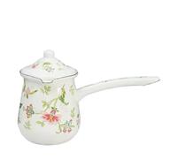 ZythrXLate Marmite à Soupe en émail de 700 ML, Mini cafetière, Lait Chaud, café, Beurre, Lait, marmite à Faire Fondre Le Lait for cuisinière pour la Cuisine, la Salle à Manger(Beige Flowers)