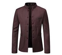 Zytyeu Cardigan Homme Slim Fit Long Style Chinois Stade Gentleman Bouton Veste Homme Col Montant Printemps Automne Mode Veste Transitionnelle Homme Veste De Sport Homme A-Red XL