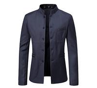 Zytyeu Cardigan Homme Slim Fit Long Style Chinois Stade Gentleman Bouton Veste Homme Col Montant Printemps Automne Mode Veste Transitionnelle Homme Veste De Sport Homme B-Navy 3XL
