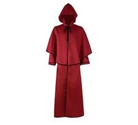Zytyeu Manteau Hommes Vintage Épissage Longue Veste Capuche Hommes Médiéval Gothique Halloween Fête Cosplay Coupe-Vent Hommes Mode Unisexe Style Robe Magique C-Red XXL
