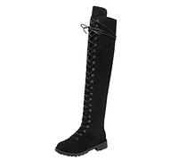 ZYUEER Bottes Cuissardes Femme a Lacets Daim Escarpins Plates Bottes Hautes Casual Chaussure Fille High Boots Extérieur Simple élégant