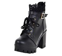 ZYUEER Bottes Femme Chaussures Femme Talons Compense Sexy Dentelle Mode Ankle Boots Bottines a Lacets Neige Chaud Pas Cher (40 EU, noir)