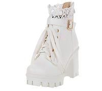 ZYUEER Bottes Femme Chaussures Femme Talons Compense Sexy Dentelle Mode Ankle Boots Bottines a Lacets Neige Chaud Pas Cher (40 EU, blanc)