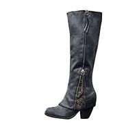 ZYUEER Bottes Rétro Femme, Bottes de Motard Classique Combat Bottines a Lacets Talons Epais Escarpins Sexy Chaussure Pas Cher Hiver