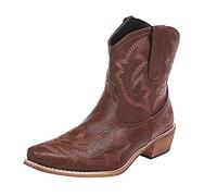 ZYUEER Bottine Femme Rétro Bottes Cuir Broderie Chaussures Talons Chunky Low Boots Talons Hauts Vintage Bottes de Motard Classique Tendance