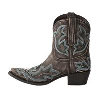ZYUEER Bottine Femme Rétro Bottes Cuir Broderie Chaussures Talons Chunky Low Boots Talons Hauts Vintage Bottes de Motard Classique Tendance