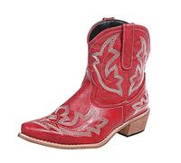 ZYUEER Bottine Femme Rétro Bottes Cuir Broderie Chaussures Talons Chunky Low Boots Talons Hauts Vintage Bottes de Motard Classique Tendance