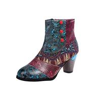 ZYUEER Bottines Femme Automne Hiver Chaud Bottes de Moto Cuir Imprimer Vintage Escarpins Femme Talon Moyen Chaussures Bottes de Cavalier Ankle Boots (vert, numeric_39)