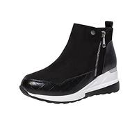 ZYUEER Bottines Femme Talons Compensé Zipper Bottes DéContractéE Daim AntidéRapant Ankle Boots Platform Chaussures Pas Cher A La Mode, Noir, 39 EU